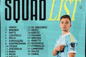 尤文对阵乌迪内斯名单：伊尔迪兹、米利克、戴维在列，DV9缺席