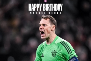 拜仁官方为诺伊尔庆生：GOAT迎来40岁生日，祝你生日快乐