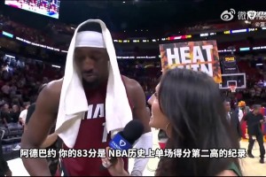 阿德巴约赛后谈83分：感谢队友对我的支持，这是历史前三的个人表演！